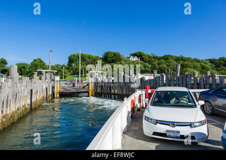 North Ferry leaving Shelter Island for Greenport, Suffolk County, Long Island, NY, USA Stock Photo