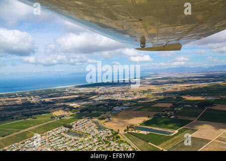 view towards False Bay from a light aircraft, Cape Town, South Africa Stock Photo