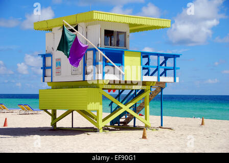Colorful lifeguard station on Miami Beach, Florida Stock Photo
