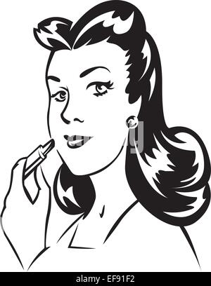 A woman putting on lipstick Stock Vector
