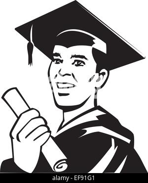 Portrait of a male graduate holding a diploma Stock Vector