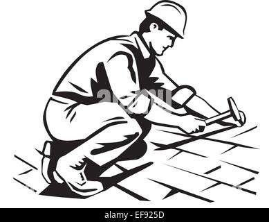 A man working construction on a roof Stock Vector