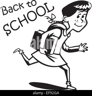 A girl running with the words Back to School next to her Stock Vector