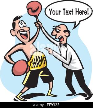 A man boxing and the referee with a text bubble Stock Vector