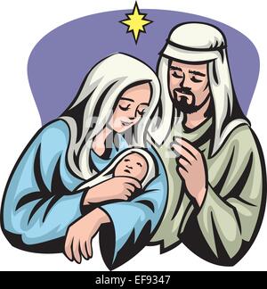 A portrait of Mary Joseph and Jesus under the Star of Bethlehem Stock Vector