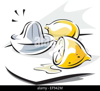 Halved Lemon and Handheld Juicer Stock Vector