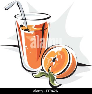 Halved Orange and Orange Juice in Glass Stock Vector