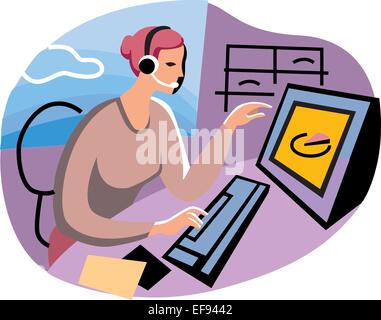 Woman Working at Computer Stock Vector