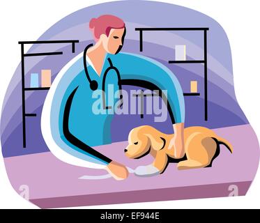 Veterinarian examining Puppy Stock Vector