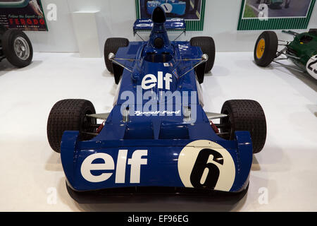 Front view of Sir Jackie Stewart's 1973 Tyrrell 006 F1 Racing Car. Stock Photo