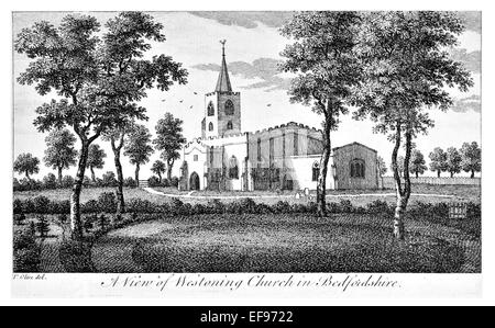 Copper engraving 1776 Landscape Beauties England Most Elegant magnificent  public Edifices. Westoning church Bedfordshire Stock Photo
