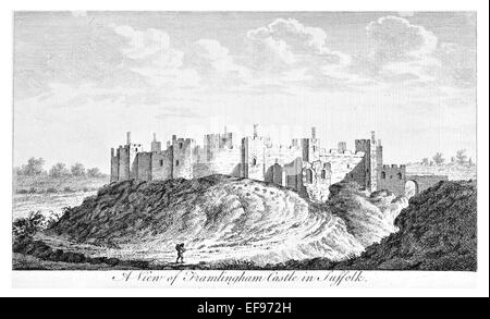 Copper engraving 1776 Landscape Beauties England Most Elegant magnificent  public Edifices. Framlingham Castle Suffolk Stock Photo