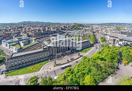 View of centre of Edinburgh from Nelson Monument on Calton Hill with St. Andrew's House front & Edinburgh City council left. Stock Photo