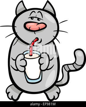 Cat Drinking Milk Cartoon Illustration Stock Photo - Alamy