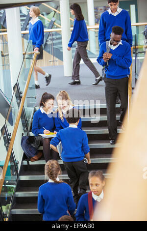 Students in corridor of high school Stock Photo