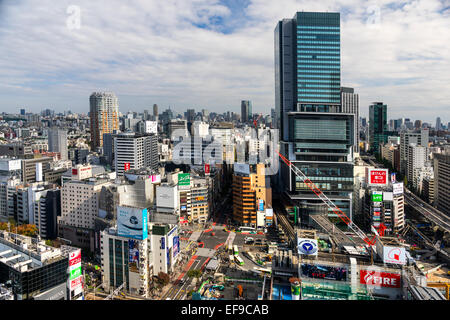 TOKYO, JAPAN - NOVEMBER 16, 2014: View of the Shibuya area. Shibuya is one of Tokyo's major nightlife and fashion centers. Stock Photo