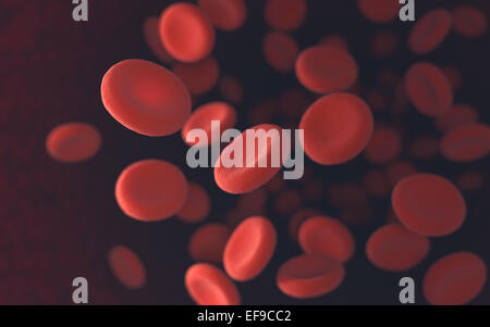 Red blood cells moving in blood vessels with depth of field. Stock Photo