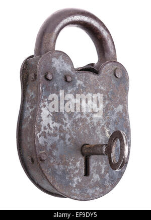 Locked Medieval Padlock With Key Stock Photo