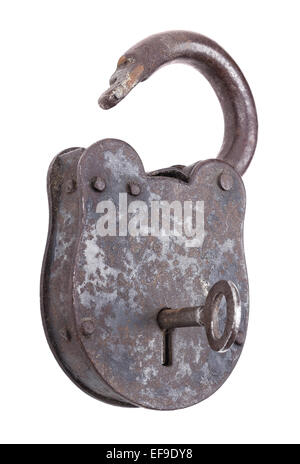 Unlocked Medieval Padlock With Key Stock Photo
