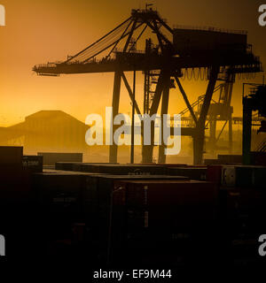 Orange tinted view of Casablanca dockyard,square format Stock Photo