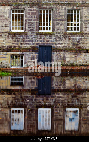 Exterior view of Gibson Mill a renovated 19th Century cotton mill at Hardcastle Crags, West Yorkshire, England UK Stock Photo