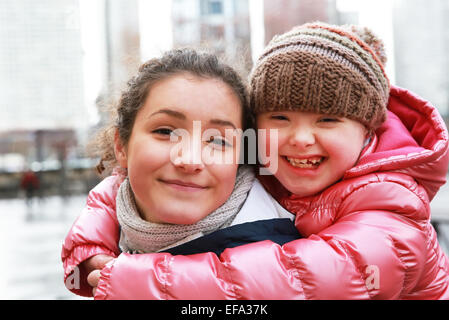 Young girls having fun in the city Stock Photo