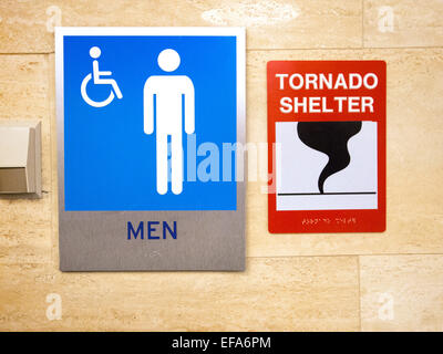 A public toilet doubles as a tornado shelter at Lambert-St. Louis Airport in Missouri. Stock Photo