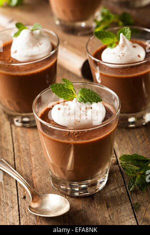 Homemade Dark Chocolate Mousse with Whipped Cream Stock Photo