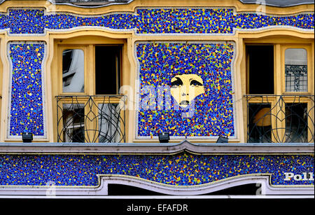 Paris, France. Mosaic facade of Polly Maggoo bar in Rue du Petit Pont Stock Photo