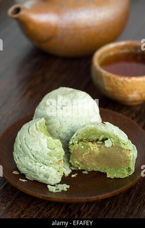 Green tea crisp and tea Stock Photo