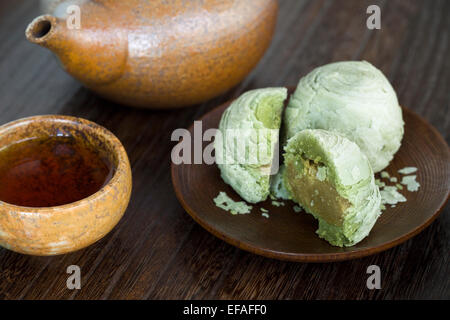 Green tea crisp and tea Stock Photo