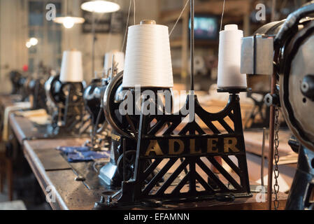 laundry factory museum in Bielefeld: sewing machines left the way the factory was given up in 1962 , photo: January 25, 2015. Stock Photo