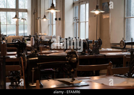laundry factory museum in Bielefeld: sewing machines left the way the factory was given up in 1962 , photo: January 25, 2015. Stock Photo