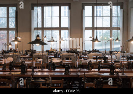 laundry factory museum in Bielefeld: sewing machines left the way the factory was given up in 1962 , photo: January 25, 2015. Stock Photo