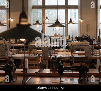 laundry factory museum in Bielefeld: sewing machines left the way the factory was given up in 1962 , photo: January 25, 2015. Stock Photo