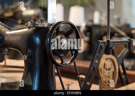 laundry factory museum in Bielefeld: sewing machines left the way the factory was given up in 1962 , photo: January 25, 2015. Stock Photo