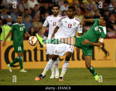 Newcastle, Australia. 30th Jan, 2015. Younis Mahmood (R) of Iraq competes during the third and fourth final match against the United Arab Emirates at the 2015 AFC Asian Cup in Newcastle, Australia, Jan. 30, 2015. Credit:  Guo Yong/Xinhua/Alamy Live News Stock Photo