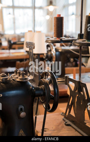 laundry factory museum in Bielefeld: sewing machines left the way the factory was given up in 1962 , photo: January 25, 2015. Stock Photo