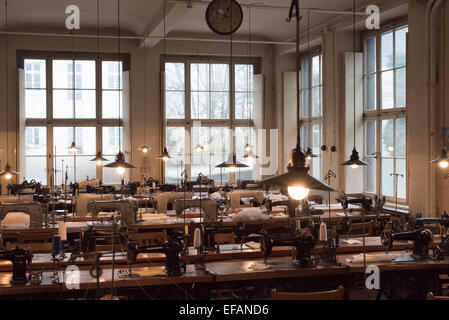 laundry factory museum in Bielefeld: sewing machines left the way the factory was given up in 1962 , photo: January 25, 2015. Stock Photo