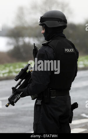 An armed police officer on a training exercise in Cleveland' UK. Stock Photo