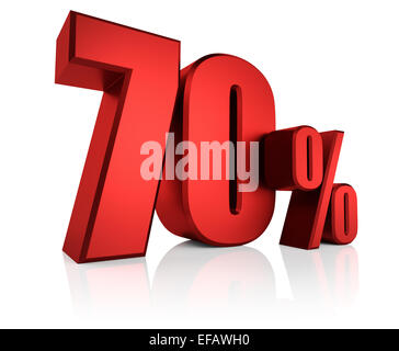 Red 70 percent on white background. 3d render discount Stock Photo