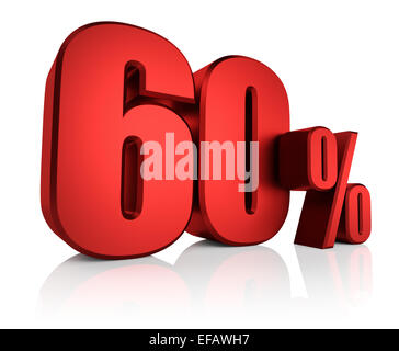 60 percent on white background. 3d render red discount Stock Photo