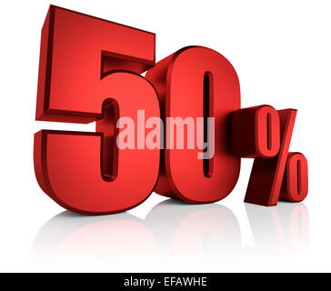 50 percent on white background. 3d rendering red discount Stock Photo