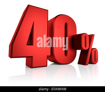 40 percent on white background. 3d render red discount Stock Photo