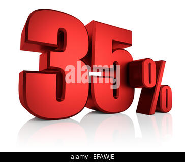 Red 35 percent on white background with shadow. 3d render discount Stock Photo