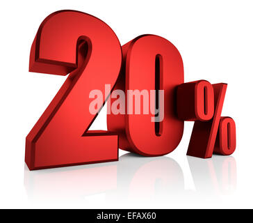 3D rendering of 20 percent in red letters on white background Stock Photo