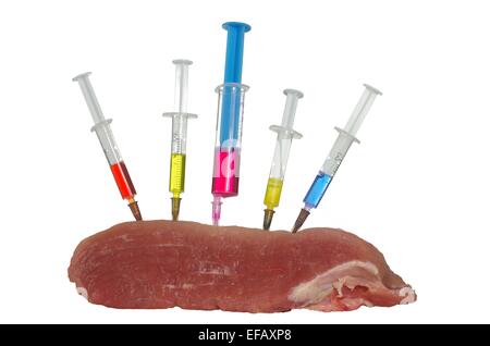 Injection into fresh meat on white background Stock Photo - Alamy