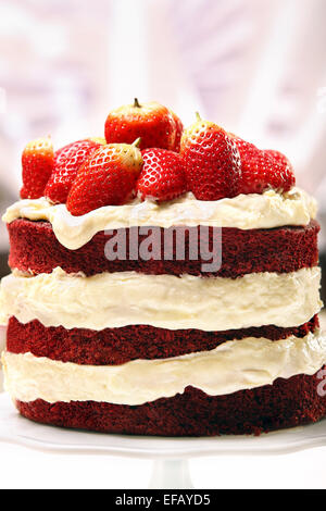Red velvet cake with strawberries Stock Photo