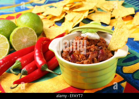Chili con carne and nachos Stock Photo