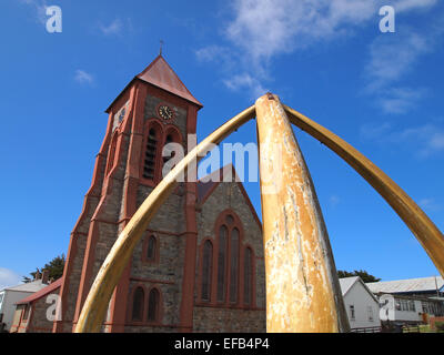 The Anglican Cathedral and famous whalebone arch at the Falkland Island capital of Stanley Stock Photo